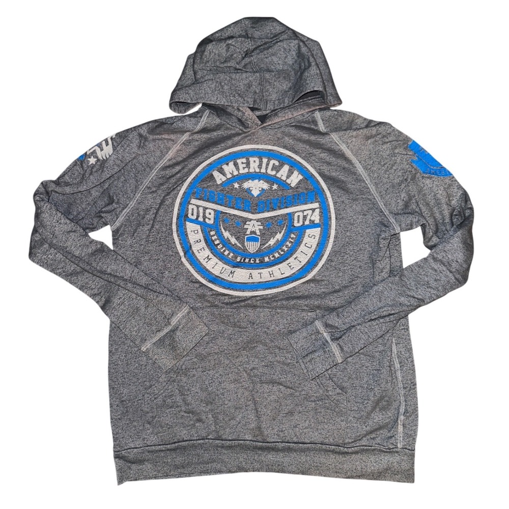 American Fighter Hoodie Mens Medium Gray Blue Premium Athletics Buckle Graphic